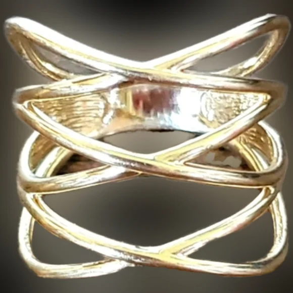 14K Yellow Gold Women's Triple Crossover Ring Size 7 - Picture 5 of 14